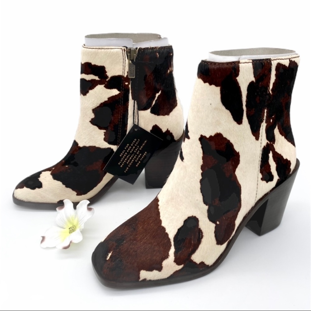 ❄️HP❄️NIB Frye Cream & Brown Calf Hair Georgia Leather Bootie, 5.5 - Picture 5 of 16